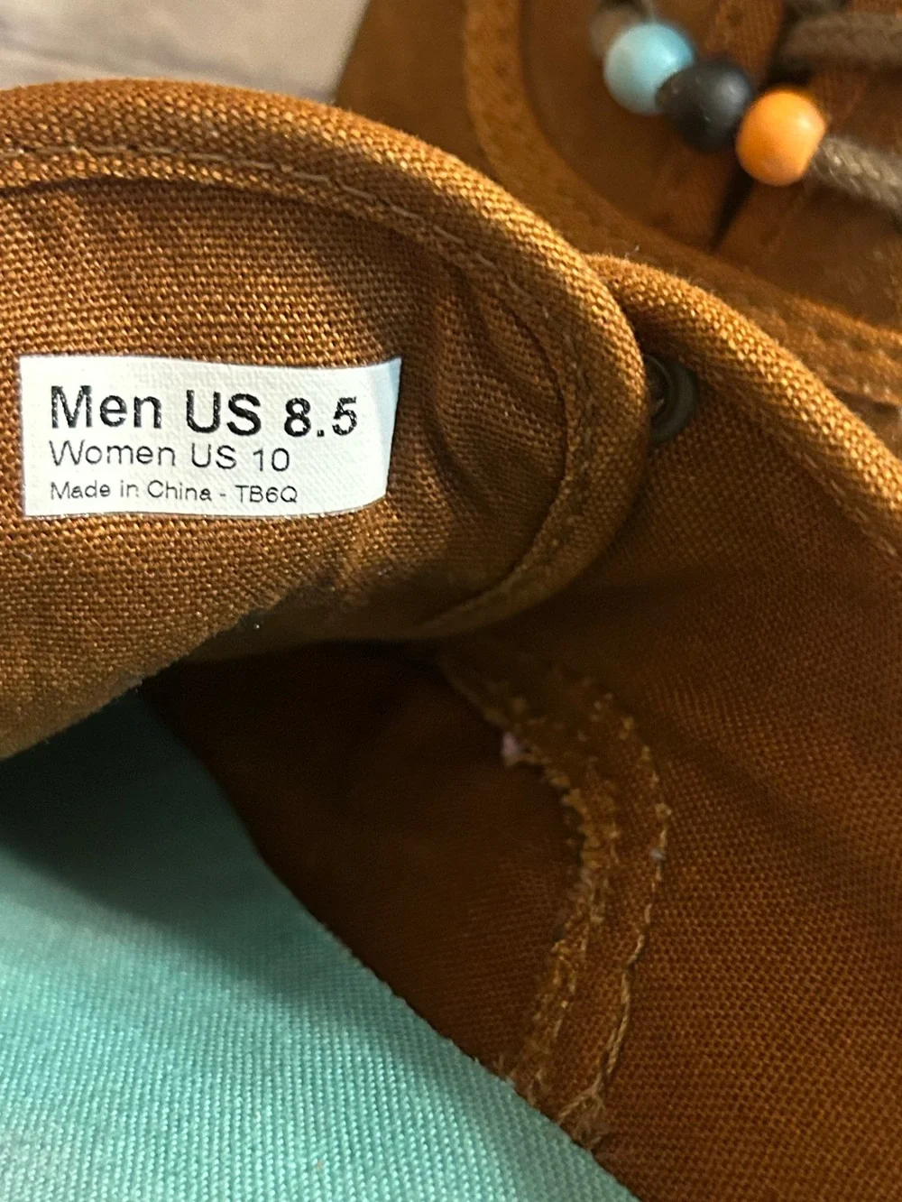 VANS BROWN SUEDE M(8.5) W(10) UNISEX COLORFUL BEADS THREADED ON LACES SNEAKERS
